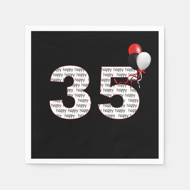Happy 35th Birthday On Black  Napkins (Front)