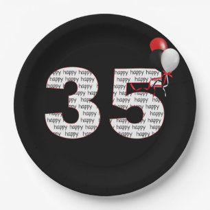 Happy 35th Birthday On Black Paper Plate