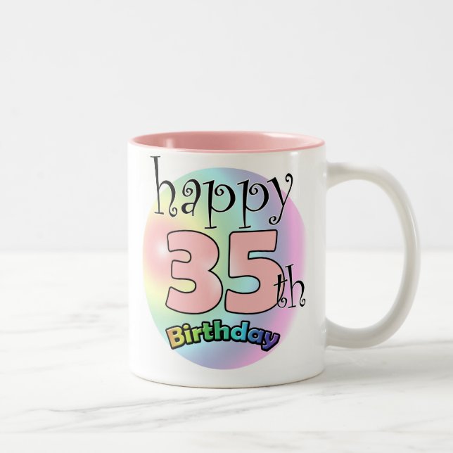 Happy 35th Birthday (Pink) Two-Tone Coffee Mug (Right)