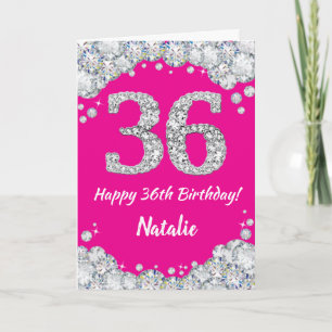 Happy 36th Birthday Hot Pink and Silver Glitter Card