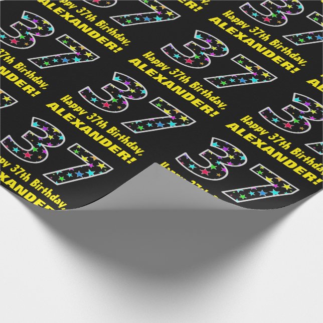 Happy 37th Birthday, Fun Colourful Stars Pattern 3 Wrapping Paper (Corner)