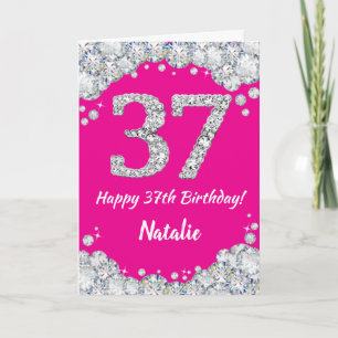 Happy 37th Birthday Hot Pink and Silver Glitter Card