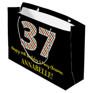 Happy 37th Birthday & Merry Christmas, Custom Name Large Gift Bag