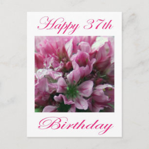 Happy 37th Birthday Pink and Green Flower Postcard