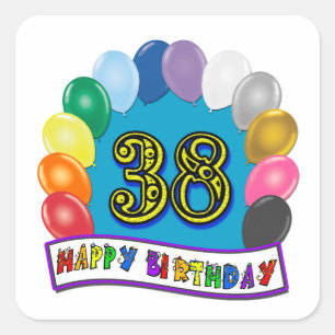 Happy 38th Birthday Balloon Arch Square Sticker