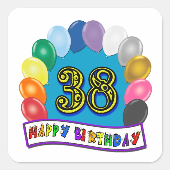 Happy 38th Birthday Balloon Arch Square Sticker (Front)