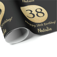 Happy 38th Birthday Black and Gold Glitter