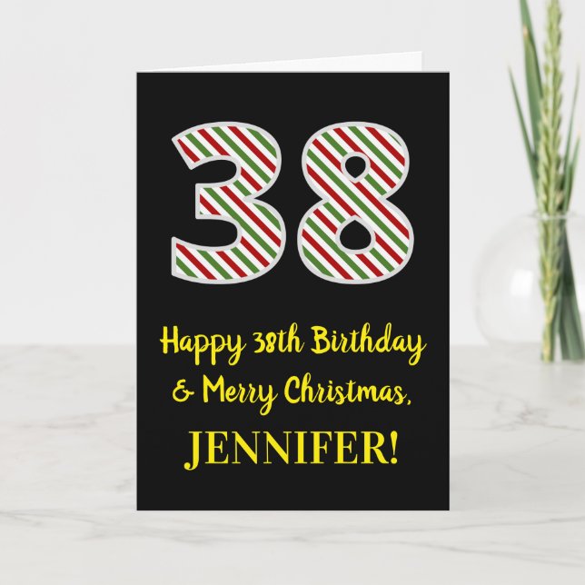 Happy 38th Birthday & Merry Christmas, Custom Name Card (Front)