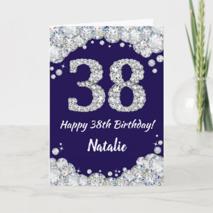 Happy 38th Birthday Navy Blue and Silver Glitter Card