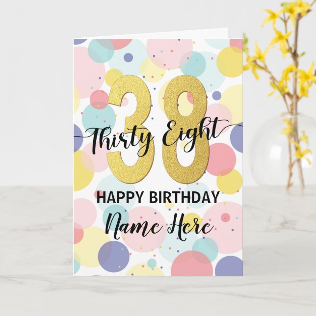 Happy 38th Birthday Pastel Rainbow Gold Woman Card (Yellow Flower)