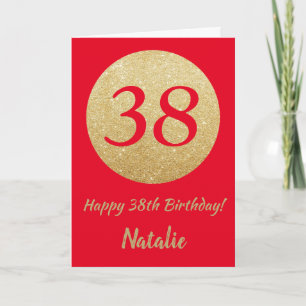 Happy 38th Birthday Red and Gold Glitter Card