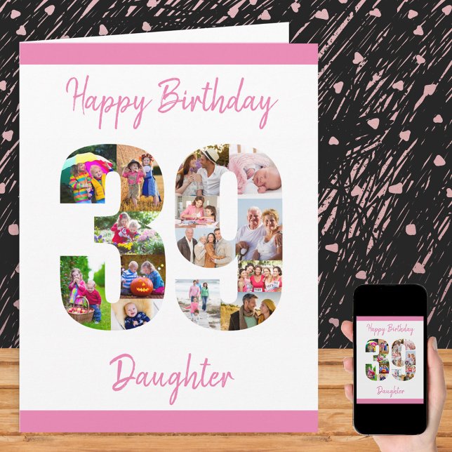 Happy 39th Birthday Number 39 Photo Collage Card (Creator Uploaded)