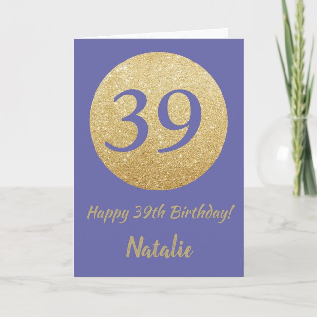 Happy 39th Birthday Very Peri and Gold Glitter Card (Front)
