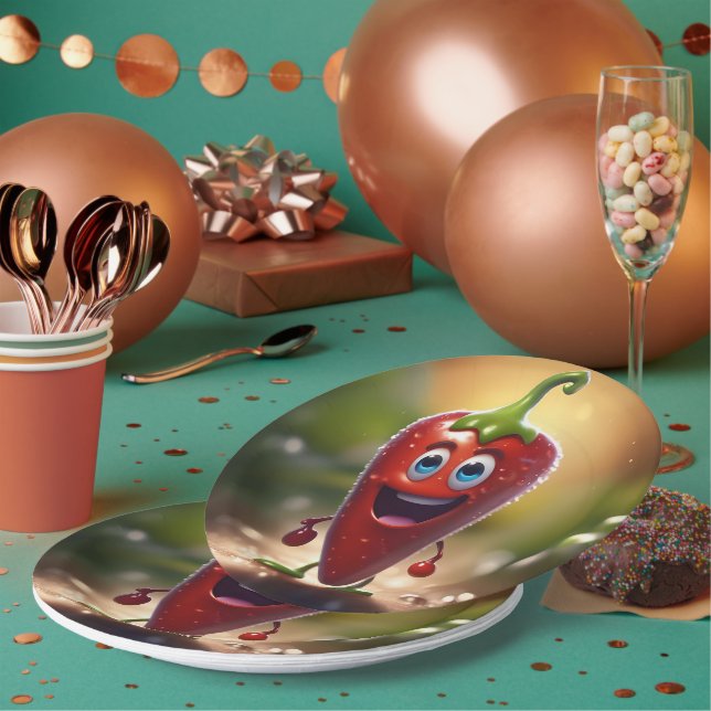 Happy 3D Animated Chili Bean, Paper Plate (Multi)