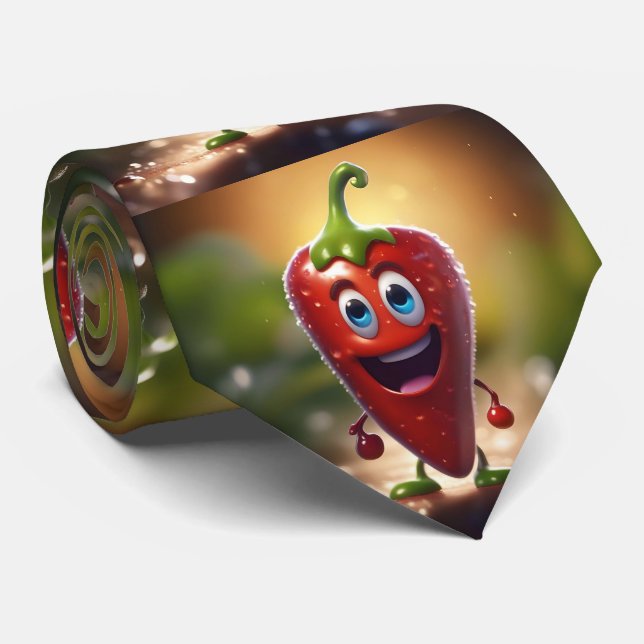 Happy 3D Animated Chili Bean, Tie (Rolled)