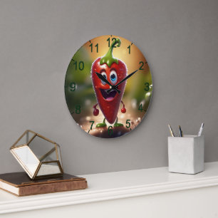 Happy 3D Animated Chilli Bean, Large Clock