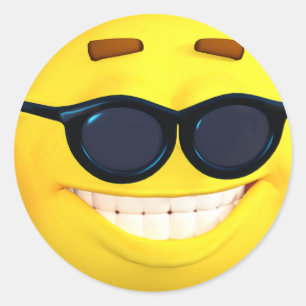 Happy 3D Effect Emoji with Sunglasses Classic Round Sticker
