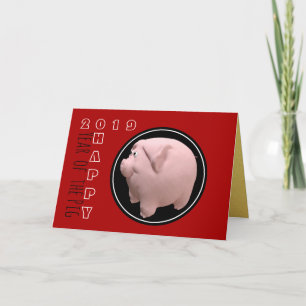 Happy 3D PIg Year Zodiac Birthday Choose Colour GC Card