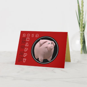 Happy 3D PIg Year Zodiac Birthday Choose Colour GC Card