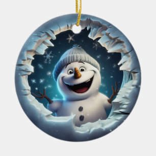 Happy 3d Snowman Ceramic Tree Decoration