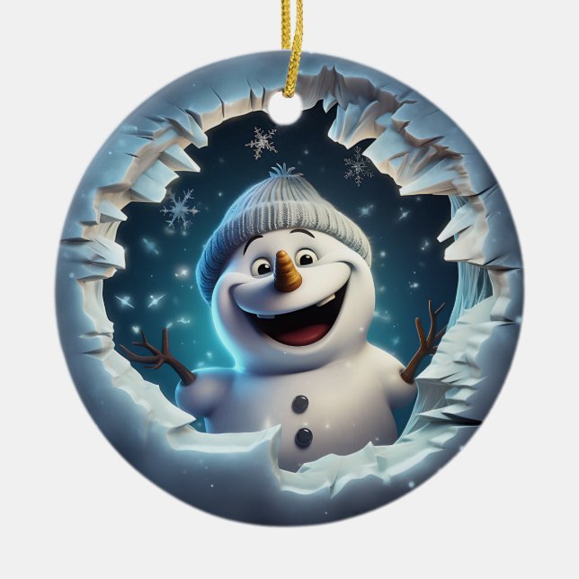 Happy 3d Snowman Ceramic Tree Decoration (Front)