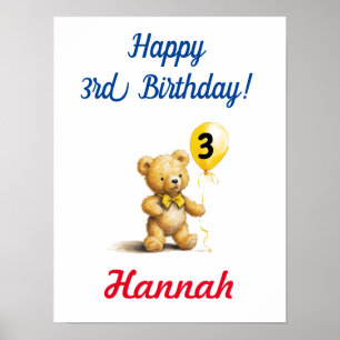 Happy 3rd Birthday, Birthday Party Decoration,  Poster