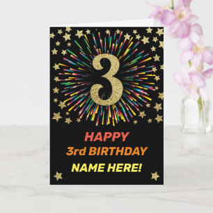Happy 3rd Birthday Black & Gold Rainbow Firework Card