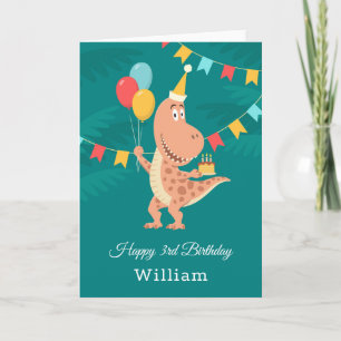 Happy 3rd Birthday Cake Balloon Cute Dinosaur Card