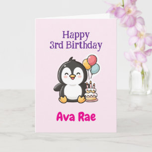 Happy 3rd Birthday, Cute Penguin, Personalized  Card