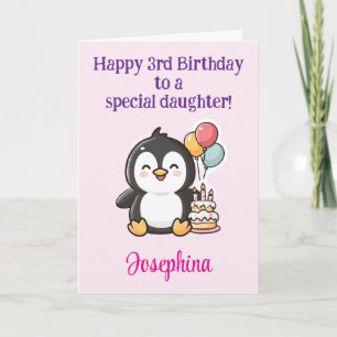 Happy 3rd Birthday Daughter, Penguin Personalized  Card