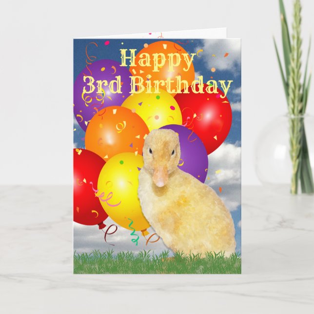 Happy 3rd Birthday Ducklings Colourful Balloons Card (Front)