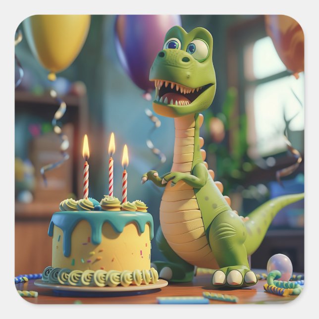 Happy 3rd Birthday, Funny Dino, Round or  Square Sticker (Front)
