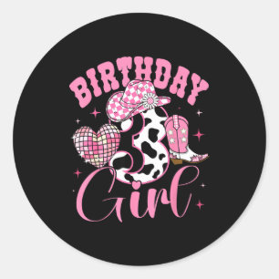 Happy 3rd Birthday Girl Outfit Rodeo Western Cowgi Classic Round Sticker
