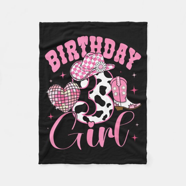 Happy 3rd Birthday Girl Outfit Rodeo Western Cowgi Fleece Blanket (Front)