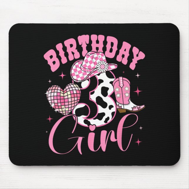 Happy 3rd Birthday Girl Outfit Rodeo Western Cowgi Mouse Mat (Front)