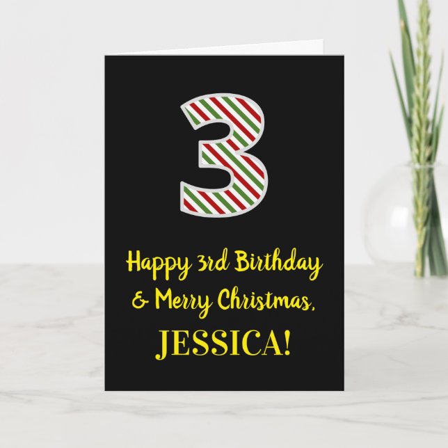 Happy 3rd Birthday & Merry Christmas, Custom Name Card (Front)