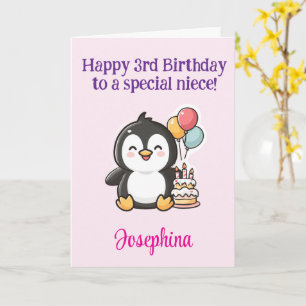 Happy 3rd Birthday Niece, Penguin, Personalized Card