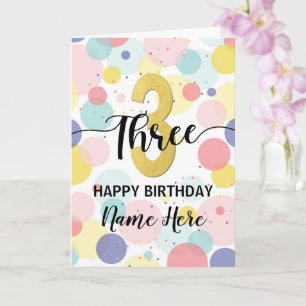 Happy 3rd Birthday Pastel Rainbow Gold Woman Card
