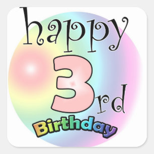 Happy 3rd Birthday (Pink) Square Sticker