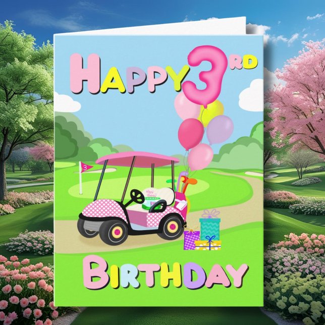 Happy 3rd Birthday Polka Dot Pink Girly Golf Card (Creator Uploaded)