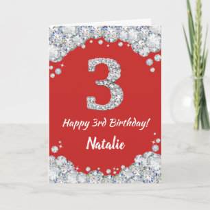 Happy 3rd Birthday Red and Silver Glitter Card