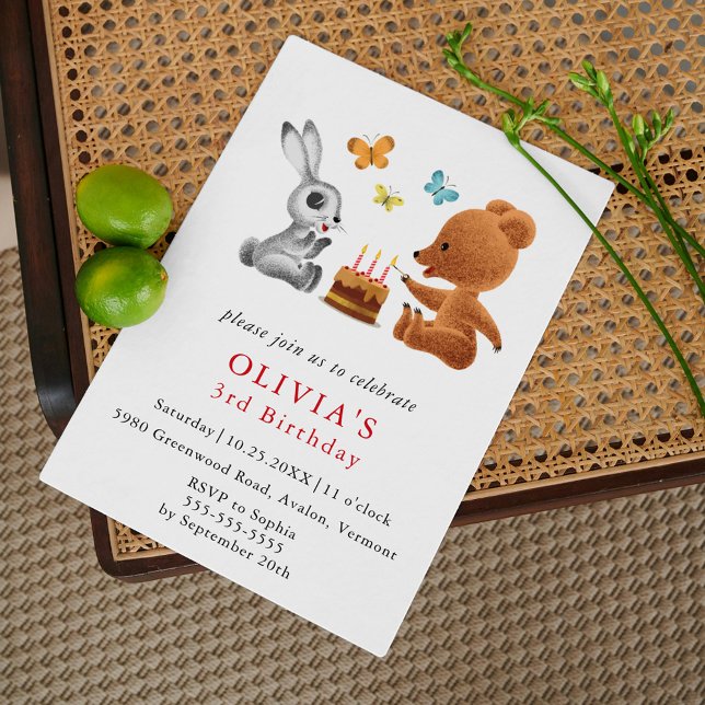 Happy 3rd Birthday Teddy Bear Bunny Cake Invitation (Creator Uploaded)