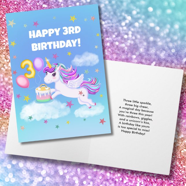 Happy 3rd Birthday Unicorn with Birthday Cake Card (Creator Uploaded)