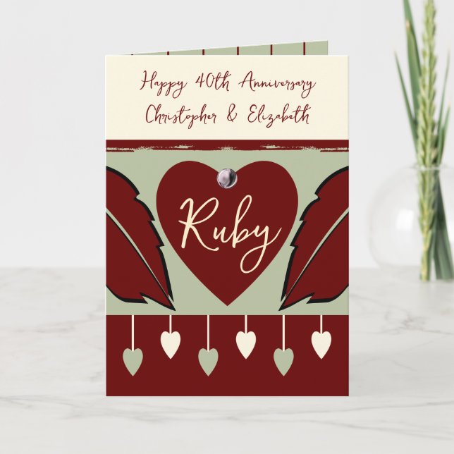Happy 40th Anniversary add names burgundy green Card (Front)