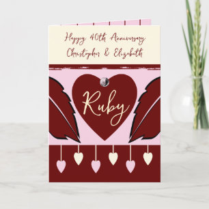 Happy 40th Anniversary add names burgundy pink Card