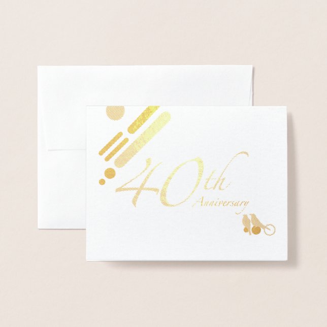 Happy 40th Anniversary Mod Birds Foil Card (Front With Envelope)