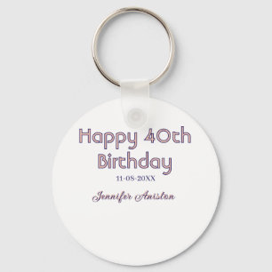 Happy 40th birthday add name date pink purple tren key ring