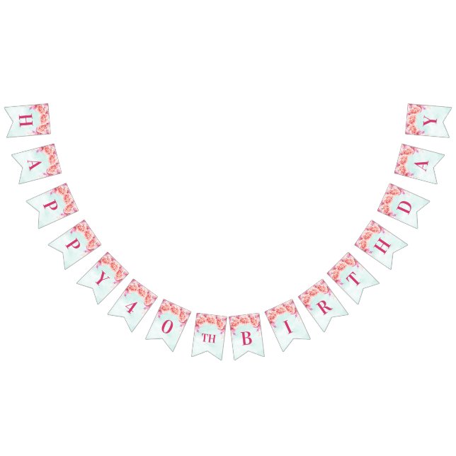 Happy 40th Birthday Banner Blue Watercolor Flowers (All)