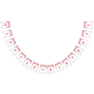 Happy 40th Birthday Banner Pink Watercolor Flowers