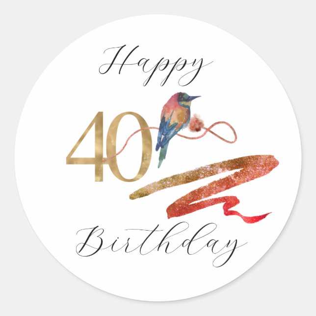 Happy 40th Birthday Bird Sticker (Front)